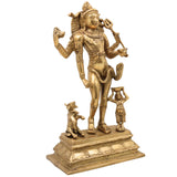 Brass Shiva Idol, Bhikshatana Mahadev Murti, Traditional Peetal Bholenath Statue, Antique Shankara Pital Murti for Home Temple Décor, Gold, 12 Inch, 1 Piece