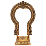 Brass Deity Stand with Prabhavali and Chowki – Handcrafted Pooja Peeth, Singhasan Bajot for Mandir, Temple Platform for Idol, Gold, 11 Inch, 1 Piece