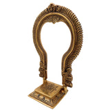 Brass Deity Stand with Prabhavali and Chowki – Handcrafted Pooja Peeth, Singhasan Bajot for Mandir, Temple Platform for Idol, Gold, 11 Inch, 1 Piece