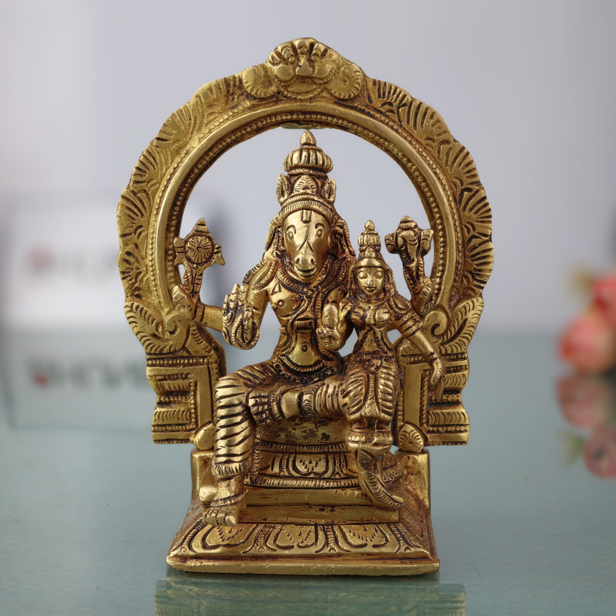 Lord Hayagriva Lakshmi Brass Idol | Lakshmi Hayagriva Murti Vigraham Statue for Pooja, Temple, Home Decor & Vastu Gift