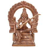 Handcrafted Panchaloha Bronze Saraswati Idol | Traditional Saraswati Murti, Goddess of Knowledge, Veena Saraswati Statue for Puja & Home Decor,Gold, 6 Inch, 1 Piece