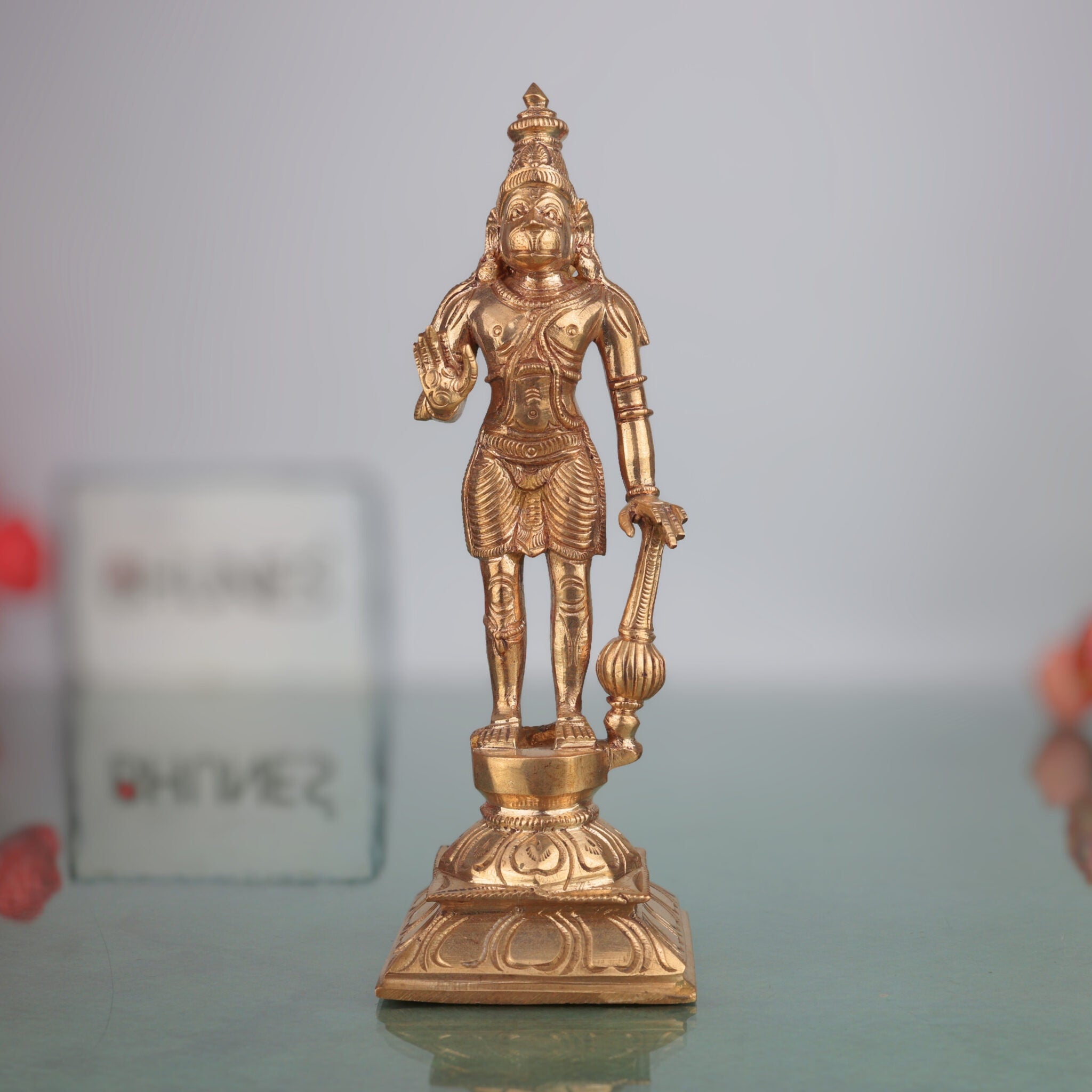 Handcrafted Panchaloha Hanuman Idol in Bronze – Ram Bhakt Anjaneya Murti | Bajrang Bali | South Indian Chola Art Sculpture (21cm)