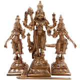 Handcrafted Bronze Murugan Idol with Valli and Devasena | Panchaloha Subramanya Kumara Swamy Skanda Sculpture | Chola Art Vel Murugan Statue for Home Temple,Gold, 7 Inch, 1 Piece
