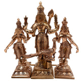 Handcrafted Bronze Murugan Idol with Valli and Devasena | Panchaloha Subramanya Kumara Swamy Skanda Sculpture | Chola Art Vel Murugan Statue for Home Temple,Gold, 7 Inch, 1 Piece