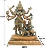 Handcrafted Bronze Durga Devi Idol | Mahishasura Mardini Simhavahini Shakti Murti in Panchaloha for Temple & Home,Brown, 16 Inch, 1 Piece