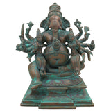 Handcrafted Panchaloha Ganesha with Siddhi and Buddhi | Riddhi Siddhi Ganapati | Chola Bronze Vinayaka Murti for Home & Temple Décor,Brown, 9.5 Inch, 1 Piece