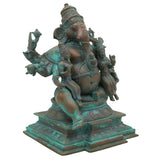 Handcrafted Panchaloha Ganesha with Siddhi and Buddhi | Riddhi Siddhi Ganapati | Chola Bronze Vinayaka Murti for Home & Temple Décor,Brown, 9.5 Inch, 1 Piece