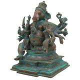 Handcrafted Panchaloha Ganesha with Siddhi and Buddhi | Riddhi Siddhi Ganapati | Chola Bronze Vinayaka Murti for Home & Temple Décor,Brown, 9.5 Inch, 1 Piece
