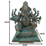 Handcrafted Panchaloha Ganesha with Siddhi and Buddhi | Riddhi Siddhi Ganapati | Chola Bronze Vinayaka Murti for Home & Temple Décor,Brown, 9.5 Inch, 1 Piece