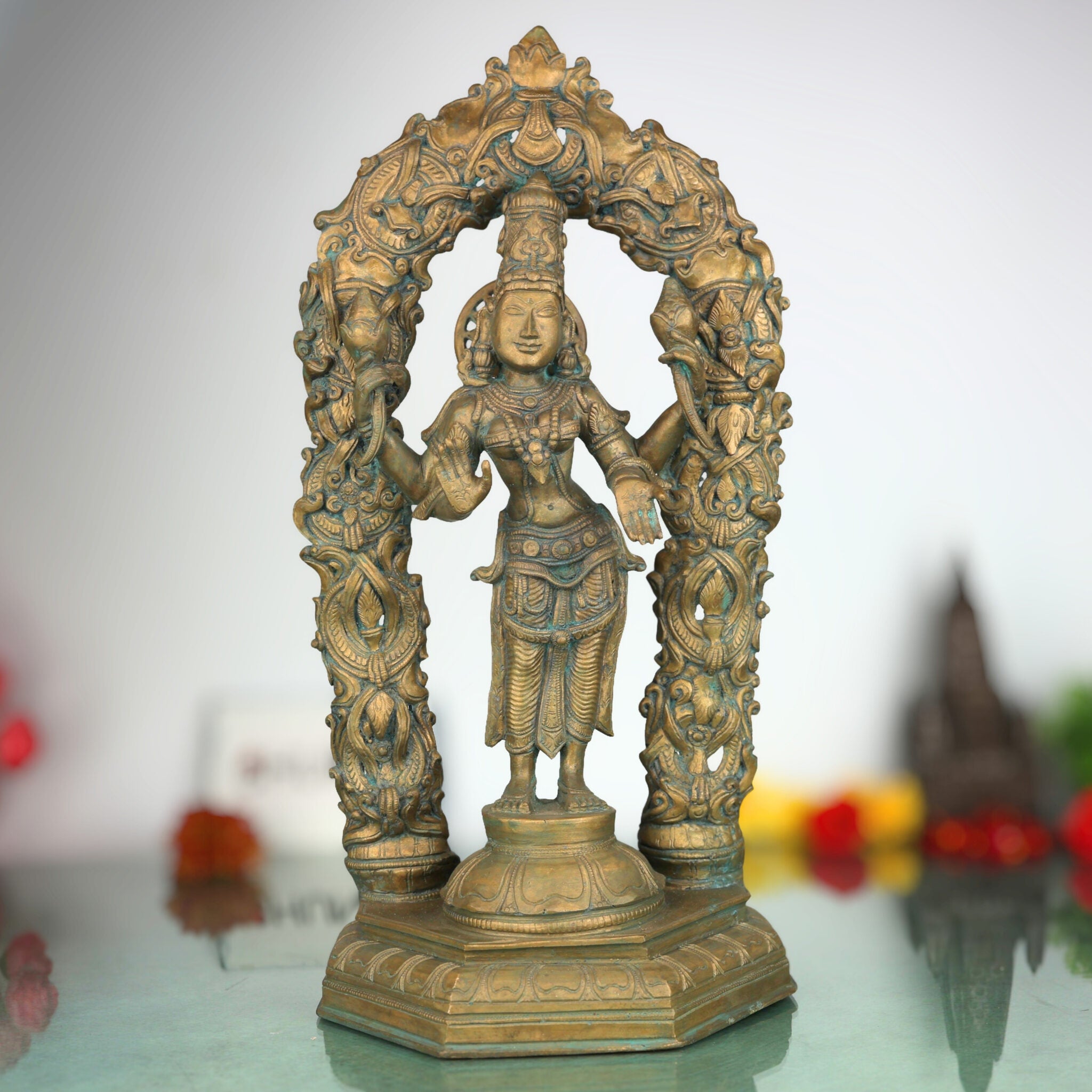 Bronze Mahalakshmi Idol with Prabhavali