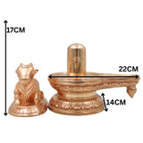 Bronze Shiva Lingam with Nandishwar Idol, Handcrafted Chola Mahadev Shivling Murti for Pooja, Home Temple & Gifting, Gold, 6.5 Inch, 1 Piece