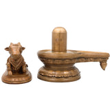 Panchaloha Shiva Lingam with Nandi | Bronze Shivling Basava Idol | Handmade Shivalinga Nandikeshwara Murti for Puja & Home Decor,Brown, 7 Inch, 1 Piece