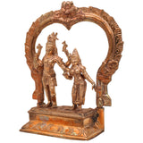 Handcrafted Bronze Panchaloha Shiva Parvathi Idol – Uma Maheshwara Ardhanarishvara Hara Gauri Chola Art Murti for Temple & Home Decor, gold ,7inch ,1pice