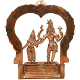 Handcrafted Bronze Panchaloha Shiva Parvathi Idol – Uma Maheshwara Ardhanarishvara Hara Gauri Chola Art Murti for Temple & Home Decor, gold ,7inch ,1pice