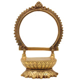 Bhunes Brass Chowki with Prabhavali, Handmade Deity Stand, Temple Singhasan, Peetha Bajot for Idols, Pooja Mandir Platform, Shinghashan with Arch, Gold, 10.5 Inch, 1 Piece