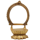 Bhunes Brass Chowki with Prabhavali, Handmade Deity Stand, Temple Singhasan, Peetha Bajot for Idols, Pooja Mandir Platform, Shinghashan with Arch, Gold, 10.5 Inch, 1 Piece