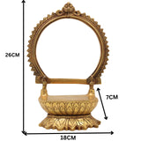 Bhunes Brass Chowki with Prabhavali, Handmade Deity Stand, Temple Singhasan, Peetha Bajot for Idols, Pooja Mandir Platform, Shinghashan with Arch, Gold, 10.5 Inch, 1 Piece