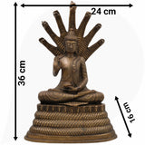 Brass Buddha Idol with Seven Snake Naga – Handcrafted Meditating Buddha Murti, Spiritual Buddha Statue for Home, Temple, Office Decor & Gifts,Brown, 14.5 Inch, 1 Piece