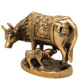 Handcrafted Brass Kamadhenu Idol, Surabhi Cow Sculpture, Divine Gomata Murti for Home, Temple, Puja & Gifting,Gold, 3.5 Inch, 1 Piece