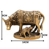 Handcrafted Brass Kamadhenu Idol, Surabhi Cow Sculpture, Divine Gomata Murti for Home, Temple, Puja & Gifting,Gold, 3.5 Inch, 1 Piece