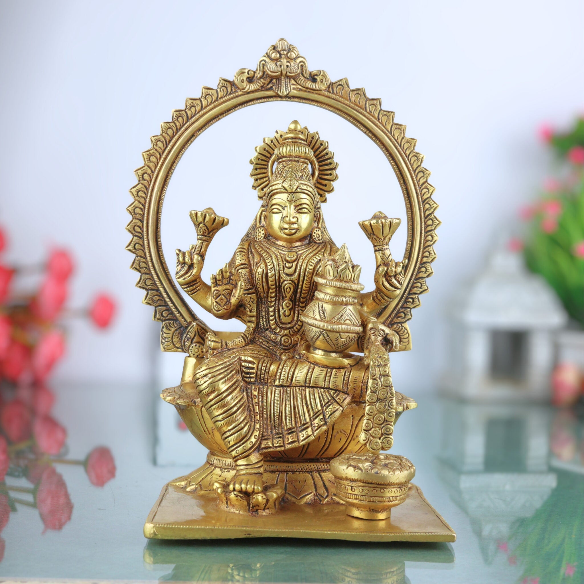 Handcrafted Brass Mahalaxmi Idol | Gajalakshmi Murti | Lakshmi Devi Statue for Pooja Room, Temple & Home Decor