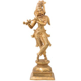 Brass Krishna Idol, Gopal Murti, Radha Krishna Statue, Lord Krishna Sculpture for Home, Temple & Puja Decor, Govinda, Keshava, Madhava, Bal Gopal, Banke Bihari,Gold, 15 Inch, 1 Piece