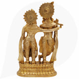 Brass Radha Krishna Idol / Murti / Statue – Handcrafted Gopala, Shyam Radha, Banke Bihari, Jagannatha, Keshava, Radha Ramana Sculpture for Pooja, Home Temple, Festival Decoration & Spiritual Gift,Gold, 12 Inch, 1 Piece