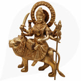 Brass Durga Idol | Mahishasura Mardini Maa Durga Murti | Handcrafted Peetal Shakti Statue for Home Temple, Navratri Pooja & Gifts,Gold, 12 Inch, 1 Piece