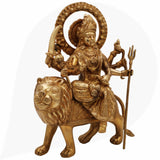 Brass Durga Idol | Mahishasura Mardini Maa Durga Murti | Handcrafted Peetal Shakti Statue for Home Temple, Navratri Pooja & Gifts,Gold, 12 Inch, 1 Piece