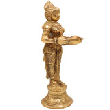 Handmade Brass Diya Lady,  Deep Lakshmi Sculpture, Lamp Figurine, Peetal/Pittal Indian Art for Home & Temple Decor,Gold, 9 Inch, 1 Piece