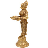 Handmade Brass Diya Lady,  Deep Lakshmi Sculpture, Lamp Figurine, Peetal/Pittal Indian Art for Home & Temple Decor,Gold, 9 Inch, 1 Piece