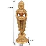 Handmade Brass Diya Lady,  Deep Lakshmi Sculpture, Lamp Figurine, Peetal/Pittal Indian Art for Home & Temple Decor,Gold, 9 Inch, 1 Piece