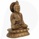 Brass Buddha Idol, Meditating Buddha Statue, Dhyana Buddha Murti, Gautama Buddha Figurine, Handcrafted Indian Buddha Sculpture for Home, Temple & Office Decor,Brown, 6.5 Inch, 1 Piece