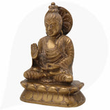 Brass Buddha Idol, Meditating Buddha Statue, Dhyana Buddha Murti, Gautama Buddha Figurine, Handcrafted Indian Buddha Sculpture for Home, Temple & Office Decor,Brown, 6.5 Inch, 1 Piece