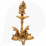 Brass Lamp With 3 Diya, Lord Ganesha Lamps, Ganesh Deepam Murti, Ganapati Deepa For Table And Home Decor,Gold, 15 Inch, 1 Piece