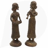 Brass Musical Lady Idol, Sangeetika Raga Woman, Surili Geetika Songstress, Folk Musician Decor Set Of 2 Showpiece, Brown, 3.5 Inch, 1 Piece