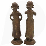 Brass Musical Lady Idol, Sangeetika Raga Woman, Surili Geetika Songstress, Folk Musician Decor Set Of 2 Showpiece, Brown, 3.5 Inch, 1 Piece