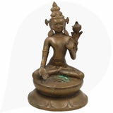 Brass Manjushri Idol | Tibetan Manjushree Buddha Statue | Bodhisattva of Wisdom Murti Vigraha | Handcrafted Antique Buddhist Sculpture for Puja, Temple & Home Decor,Brown, 14 Inch, 1 Piece