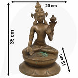 Brass Manjushri Idol | Tibetan Manjushree Buddha Statue | Bodhisattva of Wisdom Murti Vigraha | Handcrafted Antique Buddhist Sculpture for Puja, Temple & Home Decor,Brown, 14 Inch, 1 Piece