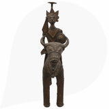 Brass Man on Bull Statue Peetal Pital Pittal Hitale Bastar Dhokra Tribal Art, Bullman Figurine Handcrafted Decor, Brown, 14 Inch, 1 Piece