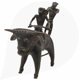 Brass Dogra Musical Set on Buffalo | Bastar Tribal Art Sculpture | Handcrafted Indian Folk Brass Decor,Black, 7 Inch, 1 Piece