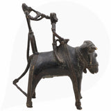 Brass Dogra Musical Set on Buffalo | Bastar Tribal Art Sculpture | Handcrafted Indian Folk Brass Decor,Black, 7 Inch, 1 Piece