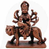 Handcrafted Copper Mahishasura Mardini Idol,Tamra Durga Devi Chamundeshwari Moorti, Tamraloha Durga Statue for Pooja, Home Temple & Navratri Decor, Brown, 3 Inch, 1 Piece