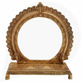 Bhunes Brass Chowki with Prabhavali, Deity Singhasan with Arch, Handmade Brass Peetha Bajot for Temple, Pooja Mandir & Home Decor, Gold, 10 Inch, 1 Piece