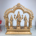 Handcrafted Panchaloha Bronze Vishnu Lakshmi Bhudevi Idol with Prabhavali