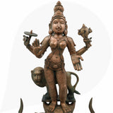 Handcrafted Bronze Durga Devi Idol | Mahishasura Mardini Panchaloha Sculpture | South Indian Chola Art Shakti Murti for Temple & Home,Brown, 19 Inch, 1 Piece