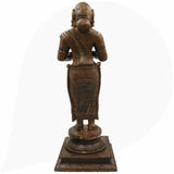 Handcrafted Bronze Deep Lakshmi Diya Lady Idol, Traditional Panchaloha Oil Lamp Holder Sculpture for Home, Temple & Puja Decor,Brown, 17.5 Inch, 1 Piece