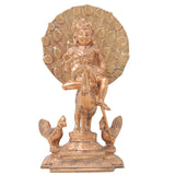 Panchaloha Lord Murugan Bronze Idol Sitting on Peacock – Skanda Subramanya Shanmukha Vel Murti for Home Temple Decor,Brown, 7.5 Inch, 1 Piece