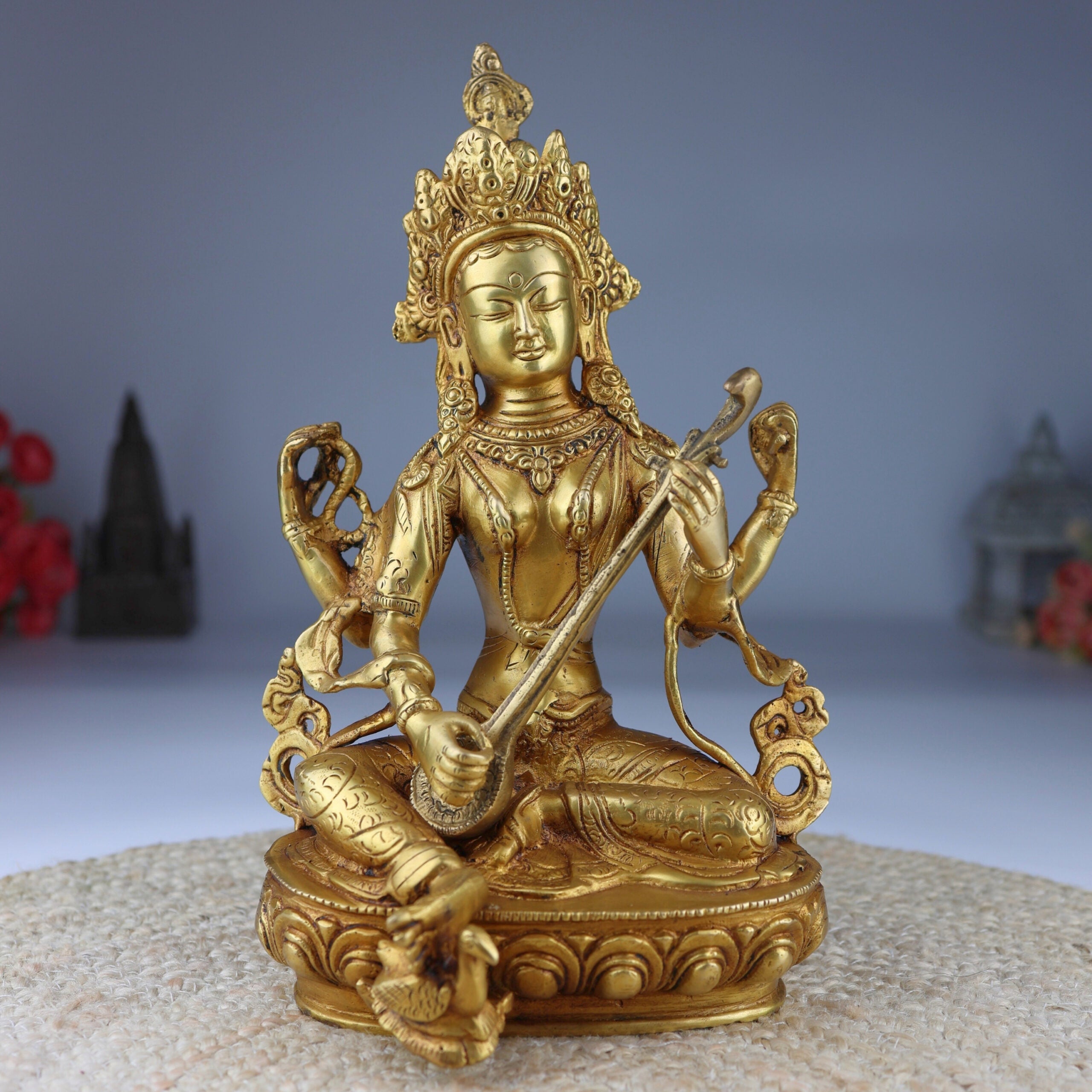 Tibetan Styled Brass Saraswati Idol