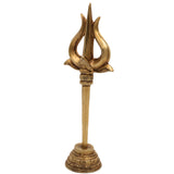 Bhunes Brass Trishul with Stand - Trishool Trident Figurine for Pooja, Mandir, Puja Room, Home Decor, Temple, and Gifting, Gold, 8.5 Inch, 1 Piece